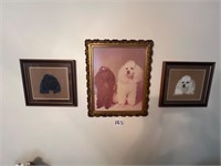Lot of 3 Antique Framed Dog Wall Art