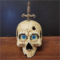 VTG Cast Iron/Pressed Metal Skull w/ Dagger- Eyes