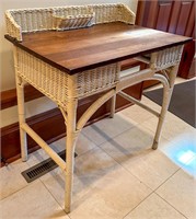 Vintage Wicker Desk with Wood Top