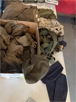 Box lot of marine uniforms, Air Force, hats,