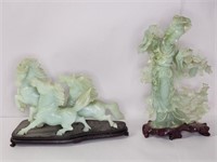 2 vintage Chinese carved jade sculptures, as is