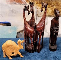 177 - LOT OF 3 WOODEN FIGURINES (L114)