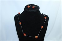 Orange Color Stone Necklace and Earrings