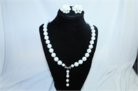 Set of White Faux Pearl Necklace and Earrings