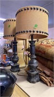 PAIR OF RUSTIC TABLE LAMPS W/ SHADES, 32" TALL