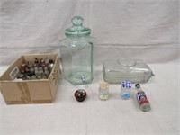 2 LARGE JARS & SMALL BOTTLE LOT: