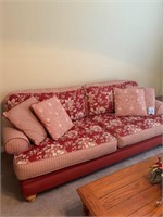 Ashley love seat Cranberry red floral and plaid