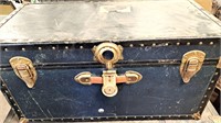 VINTAGE BLACK TRUNK WITH BRASS HARDWARE 30" LONG