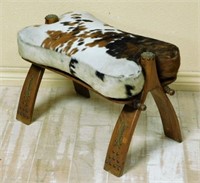 Cowhide Beechwood Camel Saddle Stool.