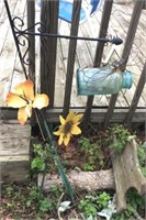 Metal Flowers And Flag Holder