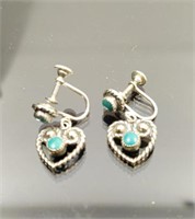 Pair of sterling silver turquoise heart shaped