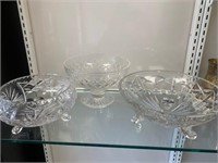 3 Large Cut Glass Footed Bowls
