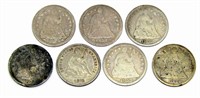 (7) SEATED HALF DIMES - MIXED