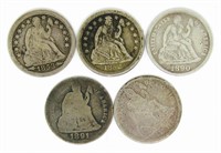 (5) SEATED DIMES - CIRC or BETTER
