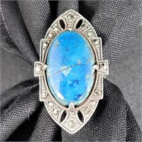 Sterling Art Deco Lapis Lazuli Ring Sz. 4.75