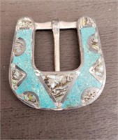 Marked Sterling Belt Buckle w/ Turquoise &