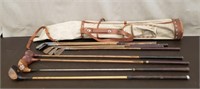 Set of Antique Golf Clubs w/ Canvas & Leather Bag