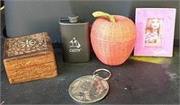 Ornate Wooden Box & Miscellaneous