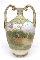 Nippon Lake Mill Scene Porcelain Vase