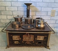Antique German Childs Play Stove with Accessories
