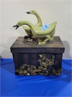 GOOSE FIGURINES ON CERAMIC BOX