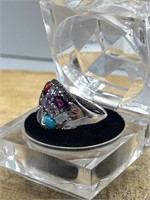 Sterling Silver .925 Multicolor Stone Ring Size 10