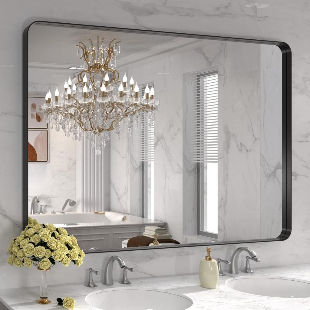 LOAAO 48X32 Inch Black Metal Framed Bathroom