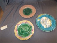 3 Majolica plates  (chipped)