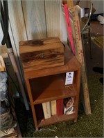 Small Bookshelf, Wood box with contents inside