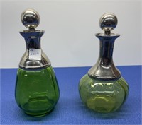 Vintage Green Glass Decanter Bottles 9”