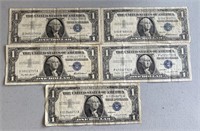 (5) 1957 $1 Blue Seal Silver Certificates