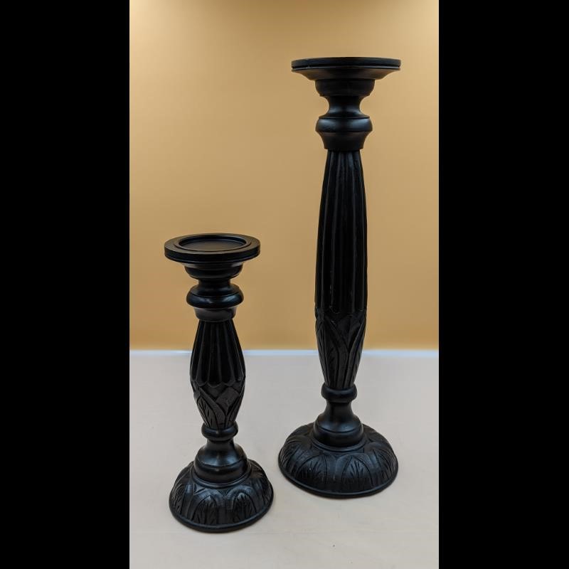 Set of 2 Wooden Candle Holders