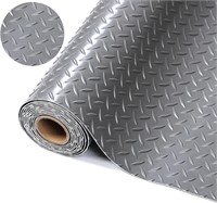 7.5'x17' Diamond Plate Garage Floor PVC Mat, Grey