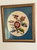 Framed Vintage Floral Embroidery Artwork