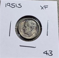 1951S Roosevelt Dime XF