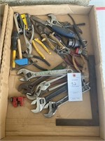 Flat of wrenches, pliers, misc