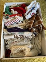 Box of assorted dish towels and hand towels