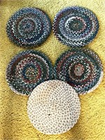 (5} Small hand braided rugs 14” & 14 1/2”
