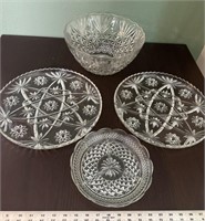 Large cut glass serving dishes and bowl