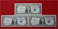 (3) 1957 B $1 Silver Certificate - Consecutive #s