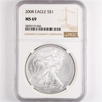 2008 Silver Eagle NGC MS69