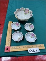 vintage Japanese porcelain salt, sellers set