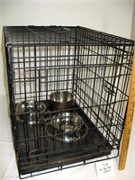Small Dog Crate and Feeding Bowls