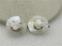 Mid-Century Mother-of-Pearl Earrings, Tiered, Clip