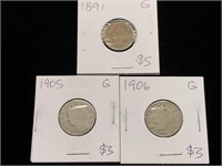 Three Professionally Graded Antique Coins in flip