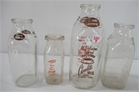 (4) Vintage glass milk bottles, includes