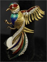 ANTIQUE 18kt DIAMOND ENAMEL DOVE PIN