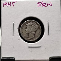 1945 MERCURY SILVER DIME