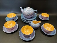 Peach and Blue Luster Style China (Imperfections)
