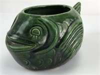 Vintage Whimsical Ceramic Green Smiling Fish